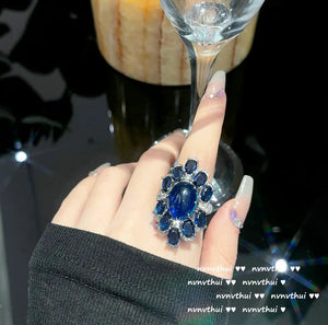 Exaggerated Royal Crystal Sapphire Tower Ring