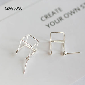 925 Silver Geometric Square Hollow Box Cube Necklace