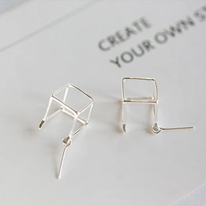 925 Silver Geometric Square Hollow Box Cube Necklace