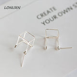 925 Silver Geometric Square Hollow Box Cube Necklace