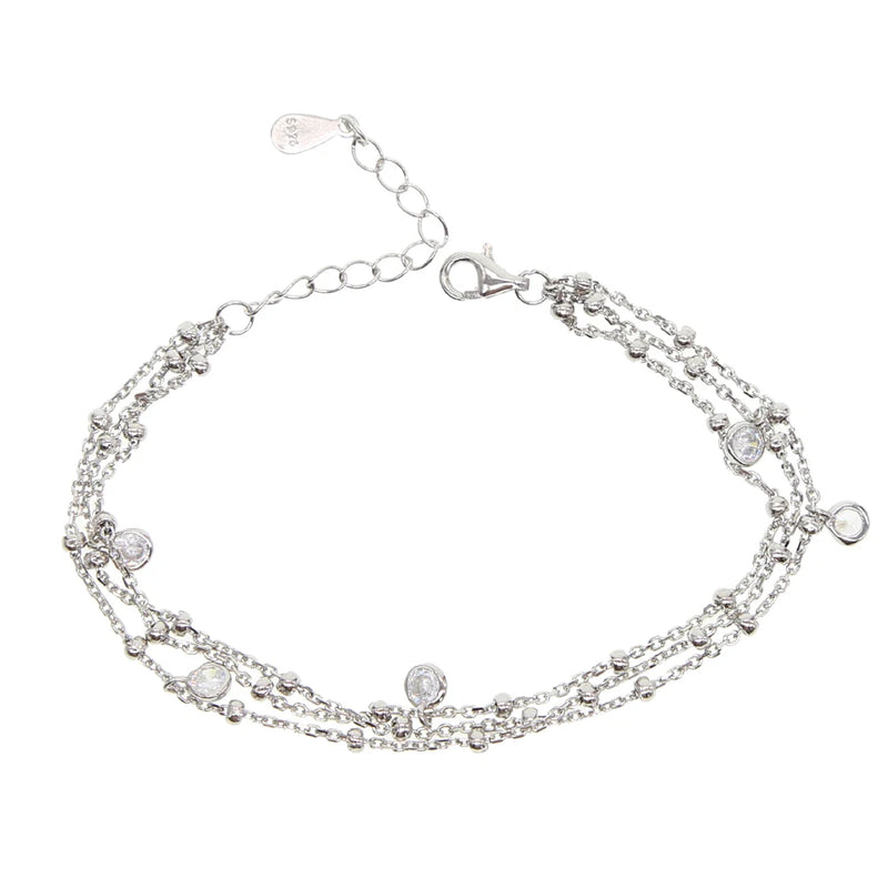 925 Silver Charm Bracelet CZ Layers Chain Delicate Gift
