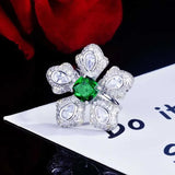 Camellia Flower Crystal Zircon Charm Ring for Women