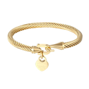 Forever Love Peach Heart Charm Bracelet & Bangle Stainless Steel Women Bangle