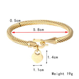 Forever Love Peach Heart Charm Bracelet & Bangle Stainless Steel Women Bangle