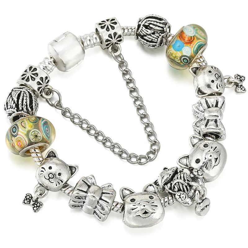 Fortune Cat Charm Beads Pendant for Women Girl Jewelry
