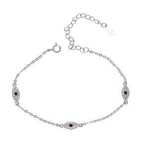 925 Silver Evil Eye Charm Bracelet Women Men 16+5cm