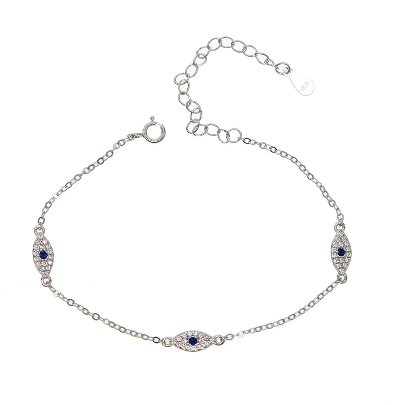 925 Silver Evil Eye Charm Bracelet Women Men 16+5cm