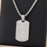 Stone Square Tag Necklace for Men Stainless Steel Hip Hop Necklace