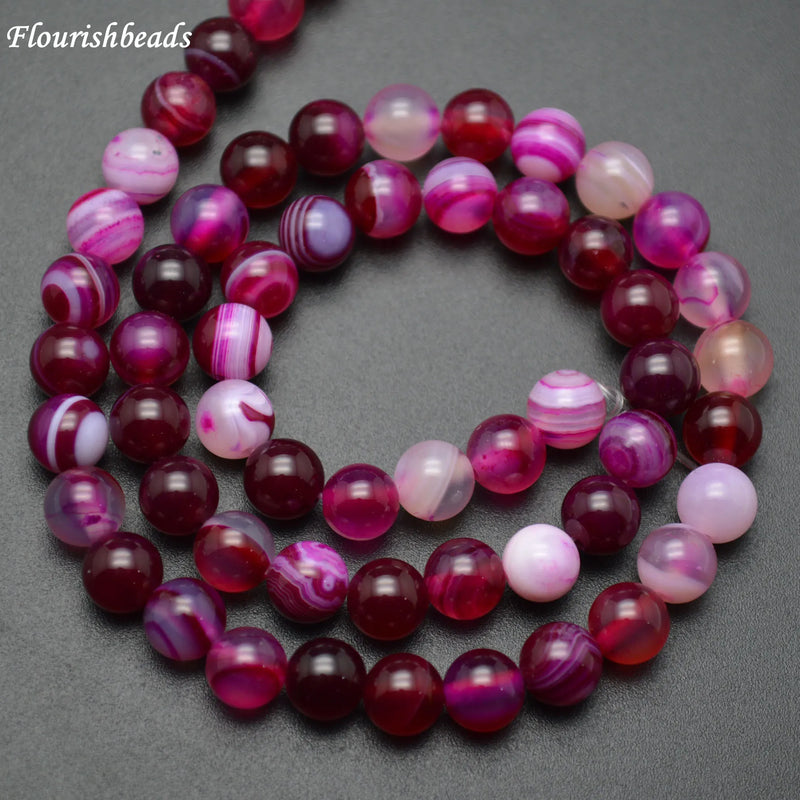 5 Strands High Fushcia Red Banded Agate Veins Round Loose Beads 6mm 8mm 10mm