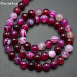 5 Strands High Fushcia Red Banded Agate Veins Round Loose Beads 6mm 8mm 10mm