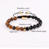 Gemstone Agate Tiger Eye Beads Macrame Bracelet Men Jewelry