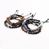Gemstone Agate Tiger Eye Beads Macrame Bracelet Men Jewelry