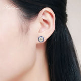 925 Silver CZ Crystal Turkey Evil Eye Earrings Yellow Rose