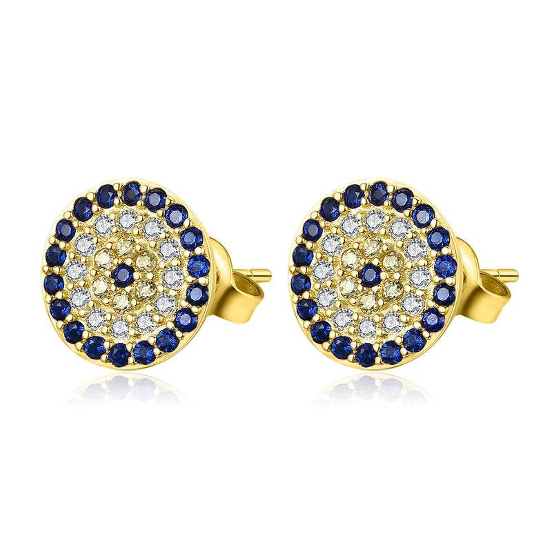 925 Silver CZ Crystal Turkey Evil Eye Earrings Yellow Rose