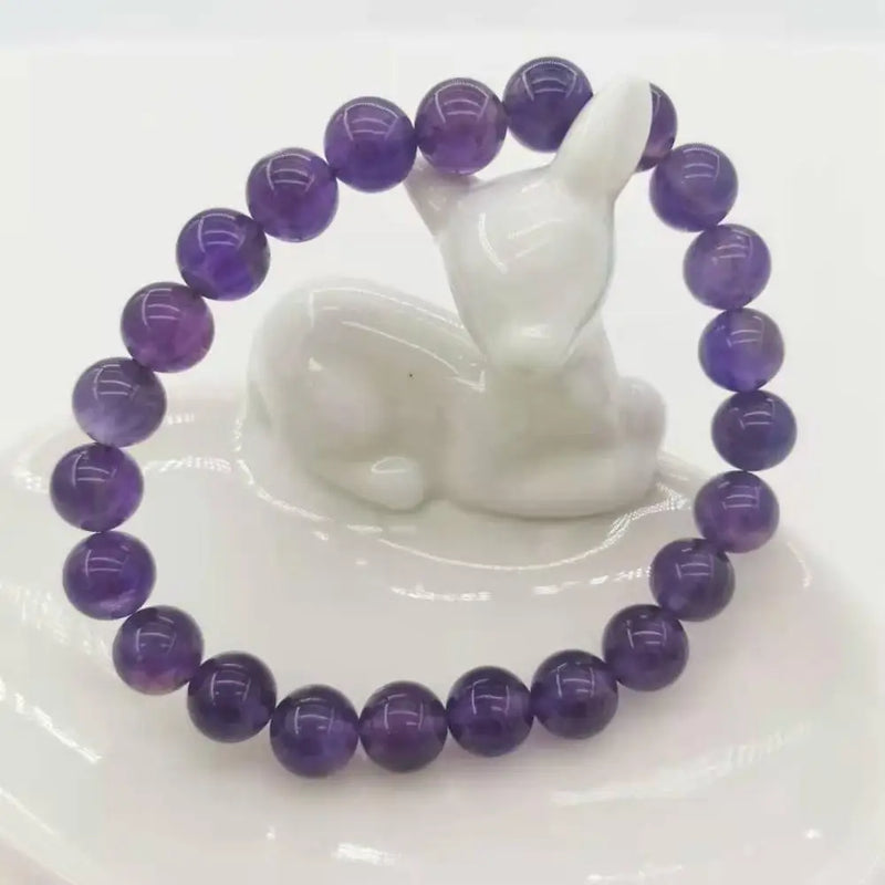 Amethyst Bracelet 8mm Round Bead Elastic for Women