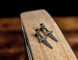 925 Sterling Silver Cross Earrings Antique Unisex Punk Ear Dropship