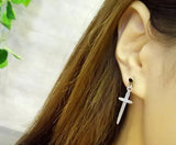 925 Sterling Silver Cross Earrings Antique Unisex Punk Ear Dropship