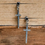 925 Sterling Silver Cross Earrings Antique Unisex Punk Ear Dropship
