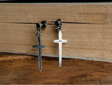 925 Sterling Silver Cross Earrings Antique Unisex Punk Ear Dropship