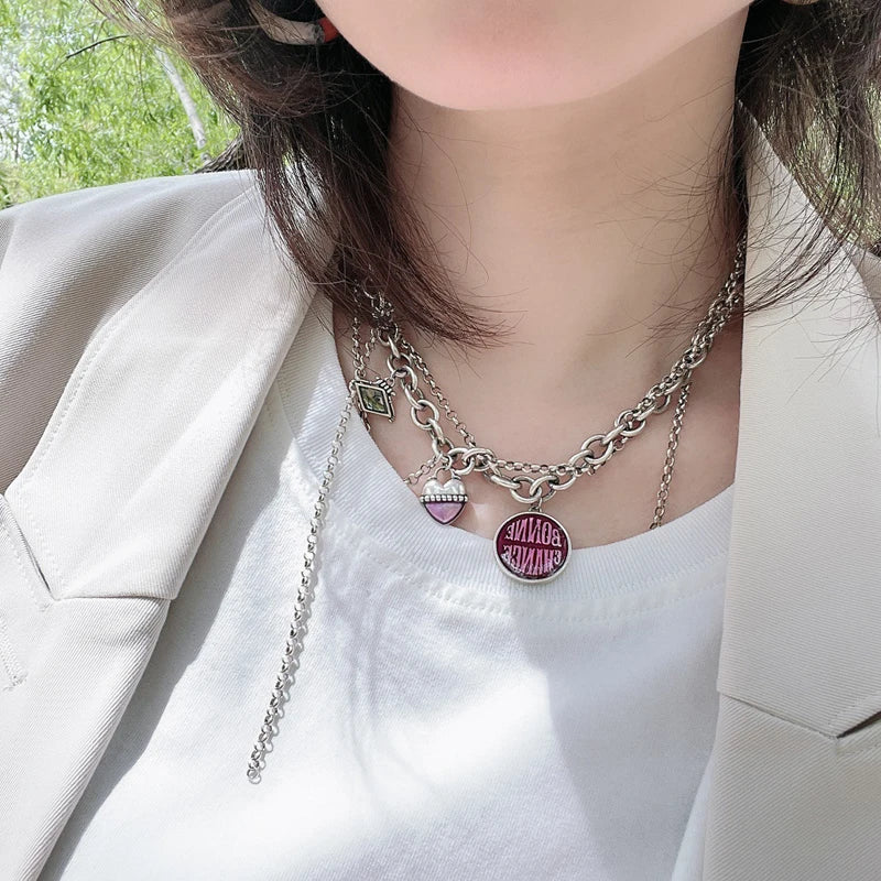 Geometry Pendant Necklace Round Enamel Jewelry For Women