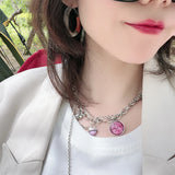 Geometry Pendant Necklace Round Enamel Jewelry For Women