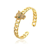 Leopard Animal CZ Metal Bangle Bracelet Punk Style