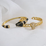 Leopard Animal CZ Bangles Cuff Bracelets Women Punk Style