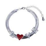 Adjustable Flat Snake Chain Bracelet Red Enamel Heart Letter Jewelry