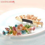 Enamel Multicolor Camellia Flowers Hair Clip Rhinestone Barrettes Hair Jewelry