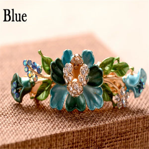 Enamel Multicolor Camellia Flowers Hair Clip Rhinestone Barrettes Hair Jewelry