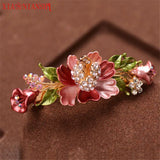 Enamel Multicolor Camellia Flowers Hair Clip Rhinestone Barrettes Hair Jewelry