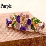 Enamel Multicolor Camellia Flowers Hair Clip Rhinestone Barrettes Hair Jewelry