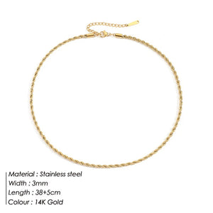 Stainless Steel Twisted Rope Chain Layering Choker Necklace for Women