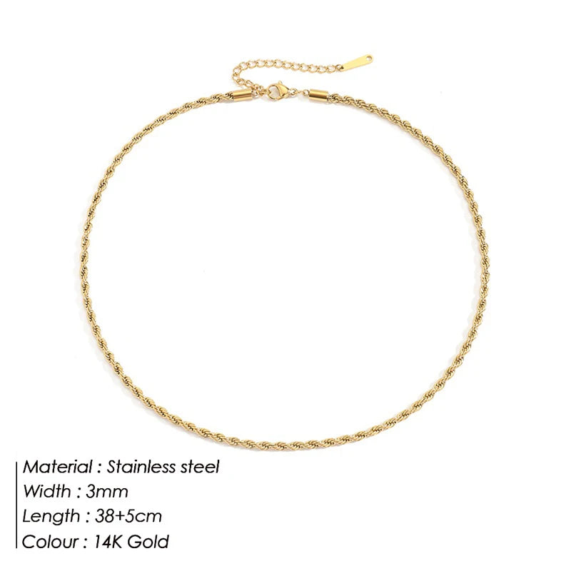 Stainless Steel Twisted Rope Chain Layering Choker Necklace for Women