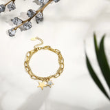 Stainless Steel Rhinestone Star Double Layer Bracelet for Women