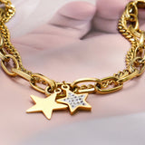 Stainless Steel Rhinestone Star Double Layer Bracelet for Women