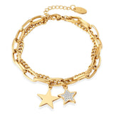 Stainless Steel Rhinestone Star Double Layer Bracelet for Women