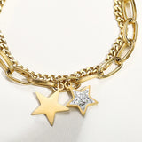 Stainless Steel Rhinestone Star Double Layer Bracelet for Women