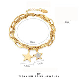 Stainless Steel Rhinestone Star Double Layer Bracelet for Women
