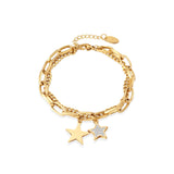 Stainless Steel Rhinestone Star Double Layer Bracelet for Women