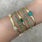 Punk Snake Chain with Green Heart Charm Bracelet