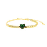 Punk Snake Chain with Green Heart Charm Bracelet