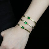 Punk Snake Chain with Green Heart Charm Bracelet