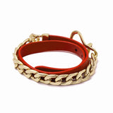 Stainless Steel Chain Charm Bracelet with Leather Bangle for Women