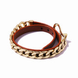 Stainless Steel Chain Charm Bracelet with Leather Bangle for Women