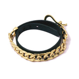 Stainless Steel Chain Charm Bracelet with Leather Bangle for Women