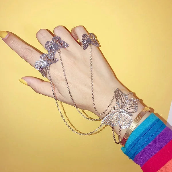 Women's High Silver Butterfly Bracelet Cross Chain Jewelry