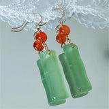 Green Chalcedony Drop Earrings Red Agate Ear Hook Hanfu Temperament Jewelry