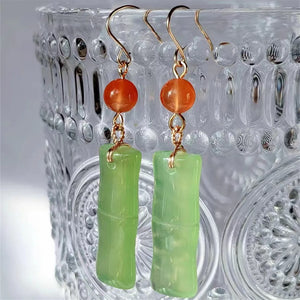 Green Chalcedony Drop Earrings Red Agate Ear Hook Hanfu Temperament Jewelry