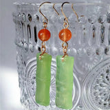 Green Chalcedony Drop Earrings Red Agate Ear Hook Hanfu Temperament Jewelry
